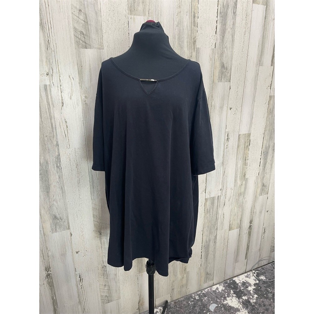 Catherine’s Tunic Top Womens 3XL Black Keyhole Neck 3/4 Sleeve Metal Bar sku560